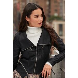 Lulus Up On A Tuesday Black Vegan Leather Jacket - Size M